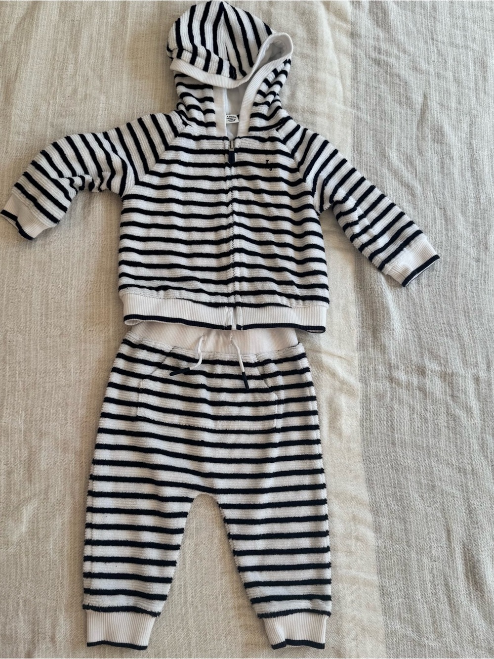 Janie and Jack Black and White Striped Hooded Zip Jacket & Joggers Set